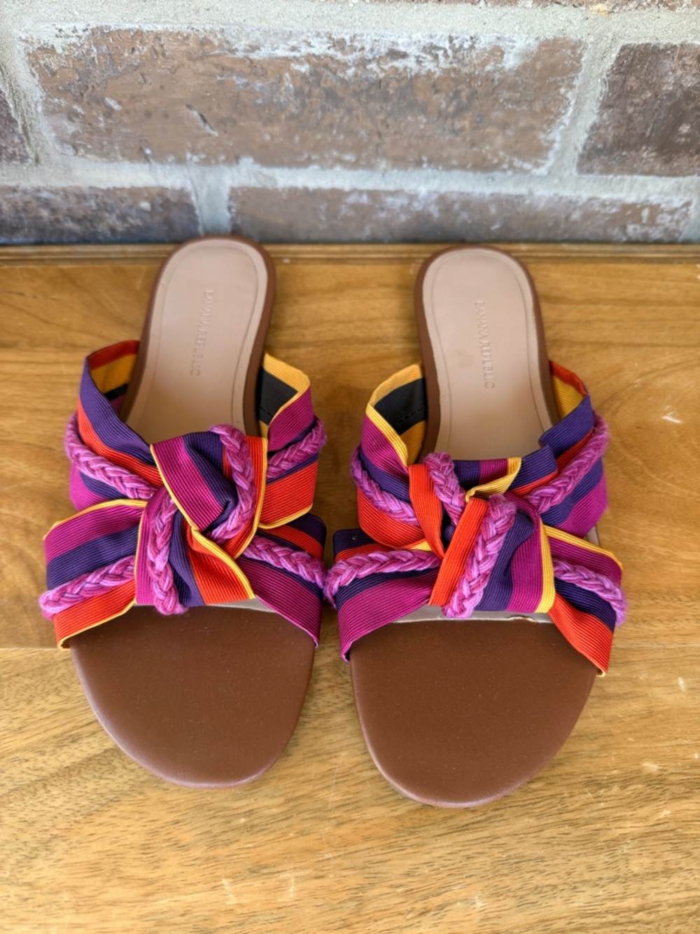 Banana Republic Multicolor Braided Slide Sandals in Pink, Purple & Red